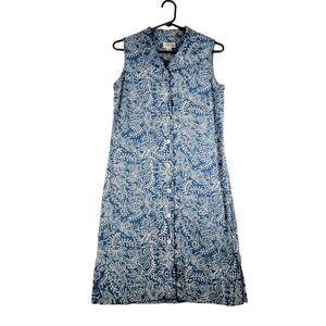 Talbots Women's Size 8 Linen Blend Chambray Dress Button Front Sleeveless Floral